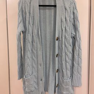 Light blue sweater cardigan. Warm/heavy. No tag. Size L/XL.